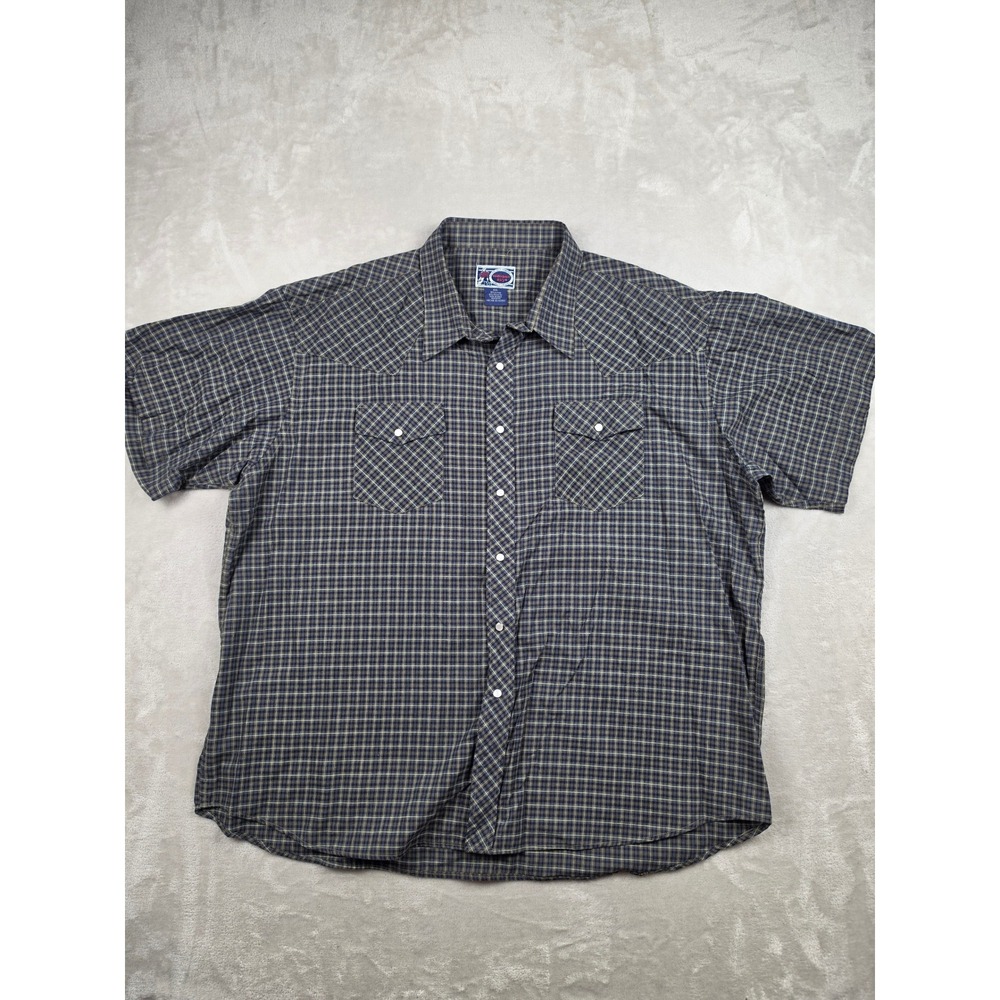 Williams Bay Western Shirt Mens 4XL Blue Plaid Pearl Snap‎ Short Sleeve